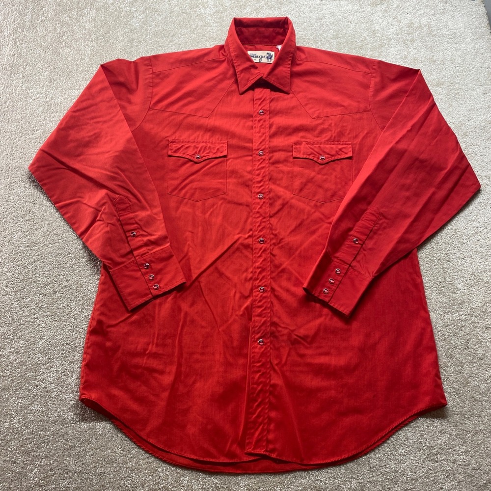 Roebucks Genuine Western Cowboy Shirt XL Tall Red Snap Front‎ Button Up